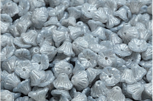 Bell Flower Cup Beads, White Silver Lined (02010-54301), Glass, Czech Republic