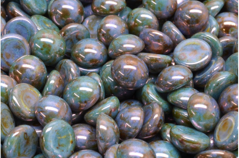 Cabochon Beads, White Stain With Luster Blue (02010-65431), Glass, Czech Republic