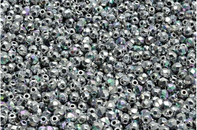 Fire Polished Faceted Beads Round, Crystal 98553 (00030-98553), Bohemia Crystal Glass, Czech Republic