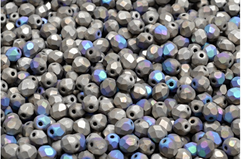 Fire Polish Faceted Beads 4mm, Crystal Matte 98554 (00030-84100-98554), Glass, Czech Republic