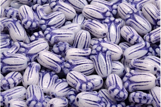 Tulip Bud Beads, White Blue Lined (02010-54325), Glass, Czech Republic