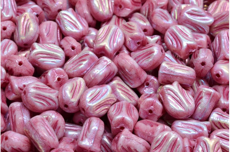 Tulip Beads, Pink Ab Full (2X Side) Pink Lined (07724-28703-54321), Glass, Czech Republic