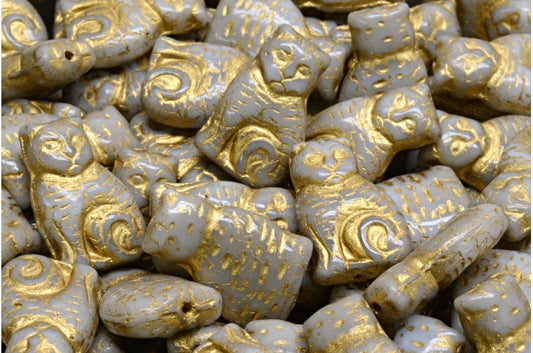 Cat beads, White Beige Gold Lined (r2432-54302), Glass, Czech Republic