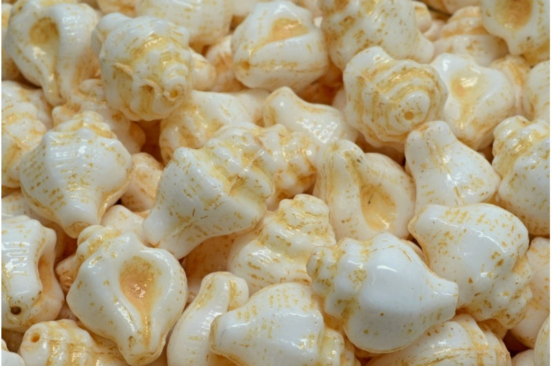 Murex Shell Beads, White Beige Lined (02010-54311), Glass, Czech Republic