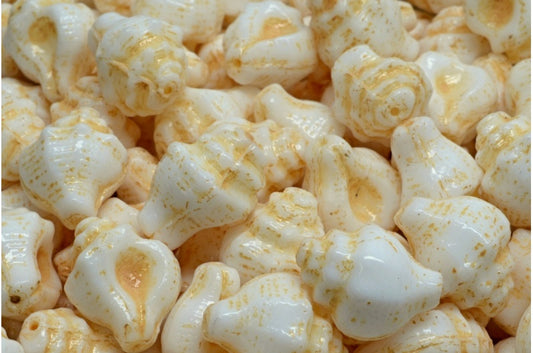 Murex Shell Beads, White Beige Lined (02010-54311), Glass, Czech Republic