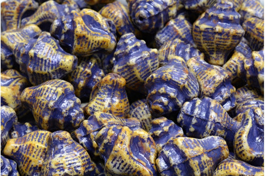 Murex Shell Beads, White Travertin Blue Lined (02010-86800-54325), Glass, Czech Republic