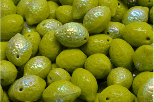 Lemon Beads, Opaque Green Ab (53400-28701), Glass, Czech Republic