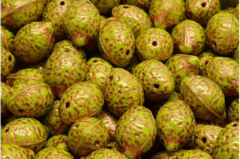 Zitronenperlen, undurchsichtiges grünes Kupfer ausgekleidet (53400-54318), Glas, Tschechische Republik