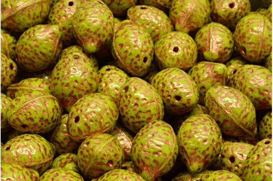 Lemon Beads, Opaque Green Copper Lined (53400-54318), Glass, Czech Republic