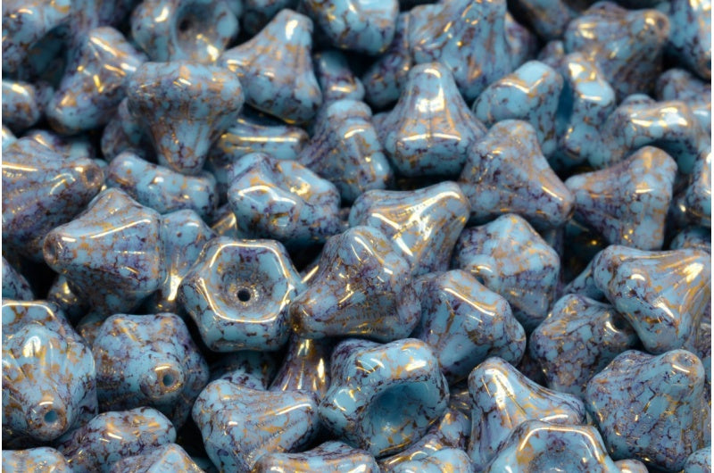 Flower Bell Beads, Blue Terracotta Violet (63020-15496), Glass, Czech Republic