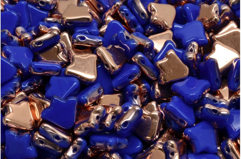 2穴フラットチューリップベルビーズ、不透明ブルーローズゴールドカプリ（33050-27101）、ガラス、チェコ共和国