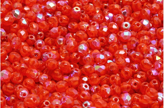 Faceted Fire Polished Round Beads, Opal Orange Ab (91220-28701), Glass, Czech Republic