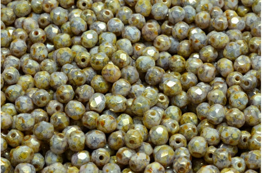 Fire Polished Faceted Beads Round, Chalk White Senegal Copper (03000-15635), Bohemia Crystal Glass, Czech Republic