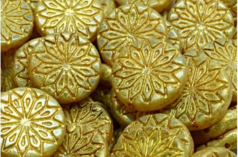 Origami Flower Beads, R5111 Gold Luster Spotted (R5111-65322), Glass, Czech Republic