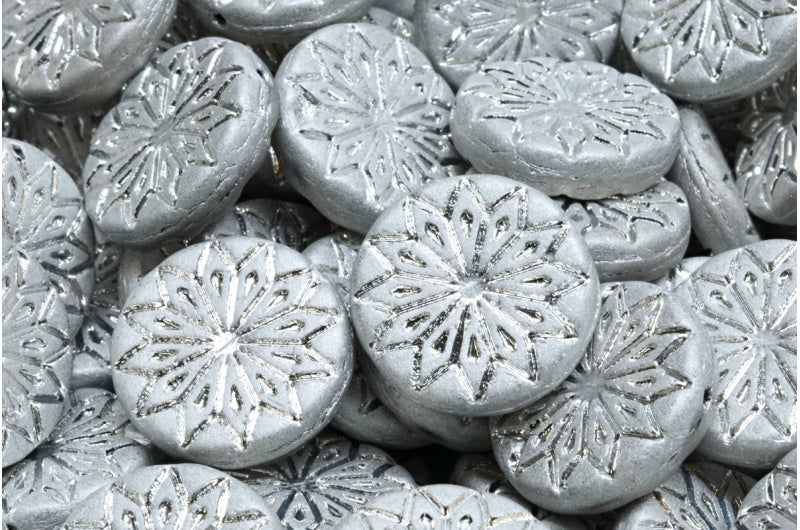 Origami Flower Beads, Transparent Dark Blue Matte Silver (30220-84100-27000), Glass, Czech Republic