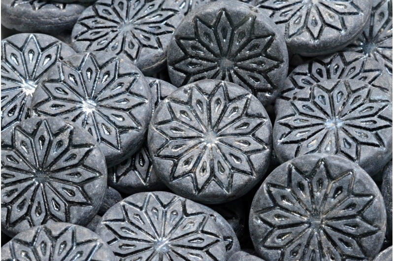 折纸花珠，透明深蓝色哑光赤铁矿 (30330-84100-14400)，玻璃，捷克共和国