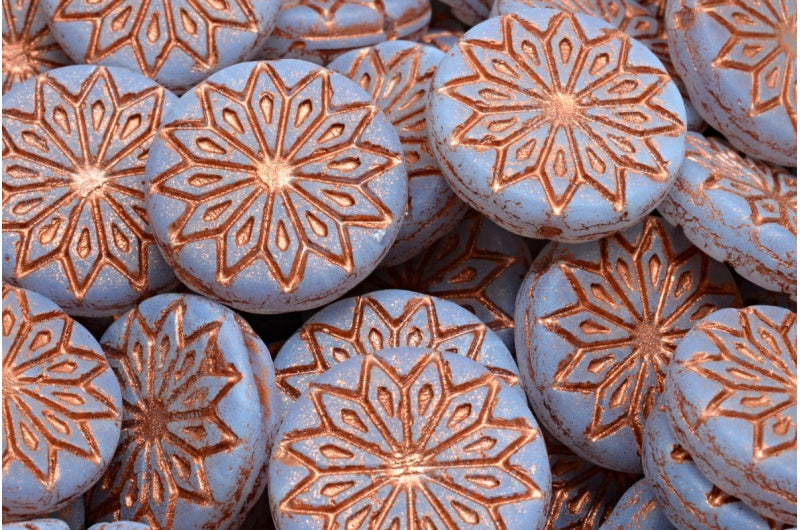 Origami Flower Beads, Opal Blue Matte Copper Lined (31000-84100-54319), Glass, Czech Republic