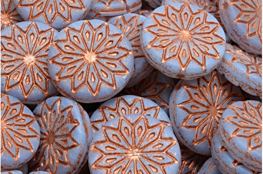 Origami Flower Beads, Opal Blue Matte Copper Lined (31000-84100-54319), Glass, Czech Republic