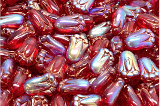 Tulip Bud Beads, Ruby Red Ab Copper Lined (90080-28701-54319), Glass, Czech Republic