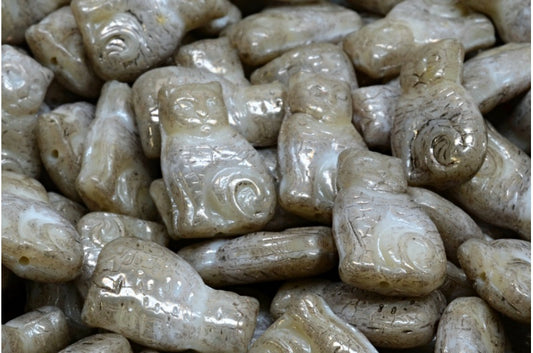 Cat beads, White Beige Marble Gray (r2432-15427), Glass, Czech Republic