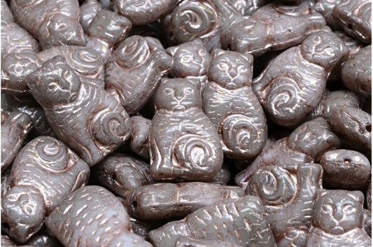 Cat beads, White Beige Terracotta Violet Copper Lined (r2432-15496-54324), Glass, Czech Republic