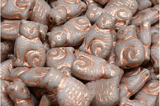 Cat beads, White Beige Matte Copper Lined (r2432-84100-54318), Glass, Czech Republic