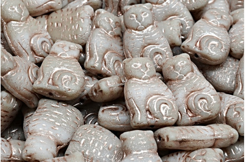 Cat beads, White Beige Matte Copper Lined (r2432-84100-54324), Glass, Czech Republic