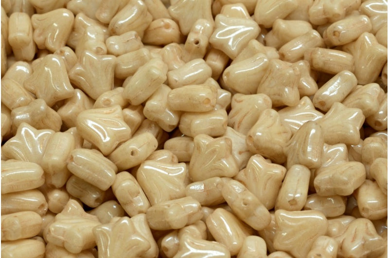 ユリの花ビーズ、ホワイトラスターブラウンフルコーティング（02010-14413）、ガラス、チェコ共和国