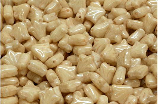 ユリの花ビーズ、ホワイトラスターブラウンフルコーティング（02010-14413）、ガラス、チェコ共和国