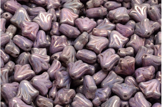 ユリの花のビーズ、白紫（02010-15726）、ガラス、チェコ共和国