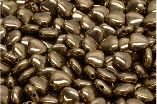 Heart Beads, Black Brass (23980-90215), Glass, Czech Republic