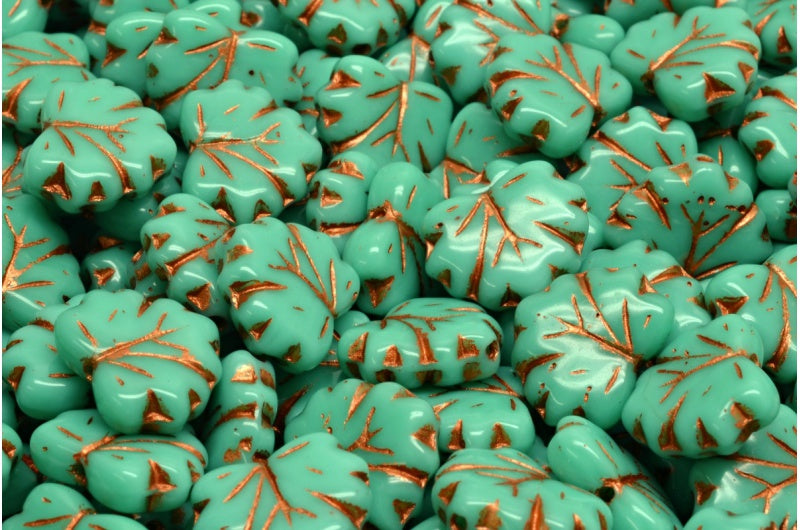 Maple Leaf Beads, Turquoise Copper Lined (63130-54319), Glass, Czech Republic