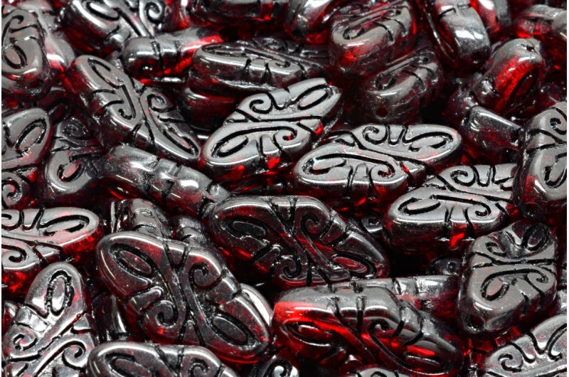 Arabesque Beads, Transparent Red Black Lined (90090-46441), Glass, Czech Republic