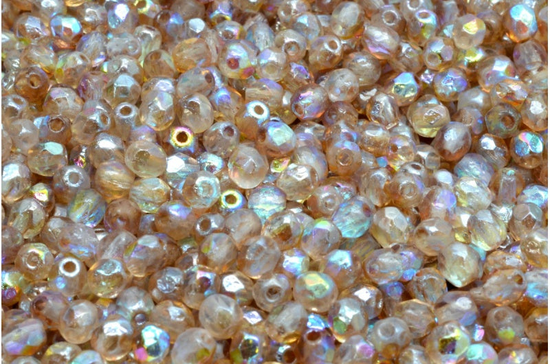 Fire Polish Faceted Beads 4mm, Crystal Etched Topaz Coatings (00030-ETCH-98532), Glass, Czech Republic