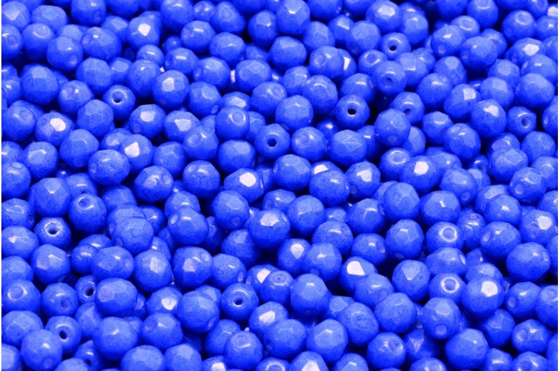 ファセット加工ラウンドビーズ、チョークホワイト 32083 (03000-32083)、ボヘミアクリスタルガラス、チェコ共和国