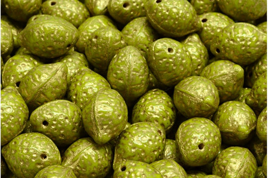 レモンビーズ、不透明グリーンゴールドライン（53400-54302）、ガラス、チェコ共和国