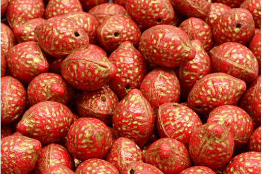 レモンビーズ、不透明レッドゴールドライン（93200-54302）、ガラス、チェコ共和国