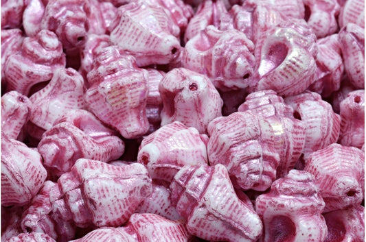 Murex Shell Beads, White Ab Pink Lined (02010-28701-54321), Glass, Czech Republic