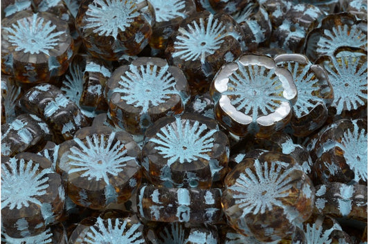 Table Cut Hawaii Flower Beads, Crystal Travertin 54323 (30 86800 54323), Glass, Czech Republic