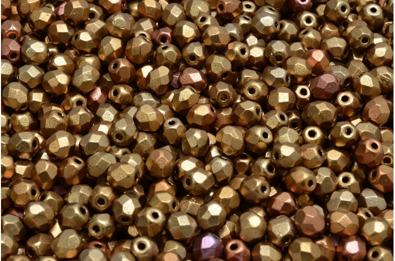 Fire Polish Faceted Round Beads, Crystal Copper Gold Iris (00030-01610), Glass, Czech Republic