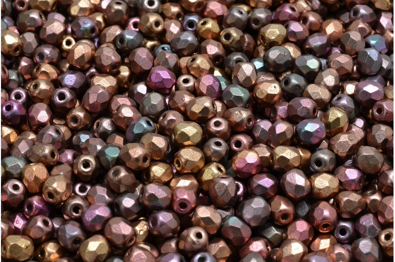 Fire Polish Faceted Round Beads, Crystal Violet Rainbow Metallic Iris (00030-01640), Glass, Czech Republic