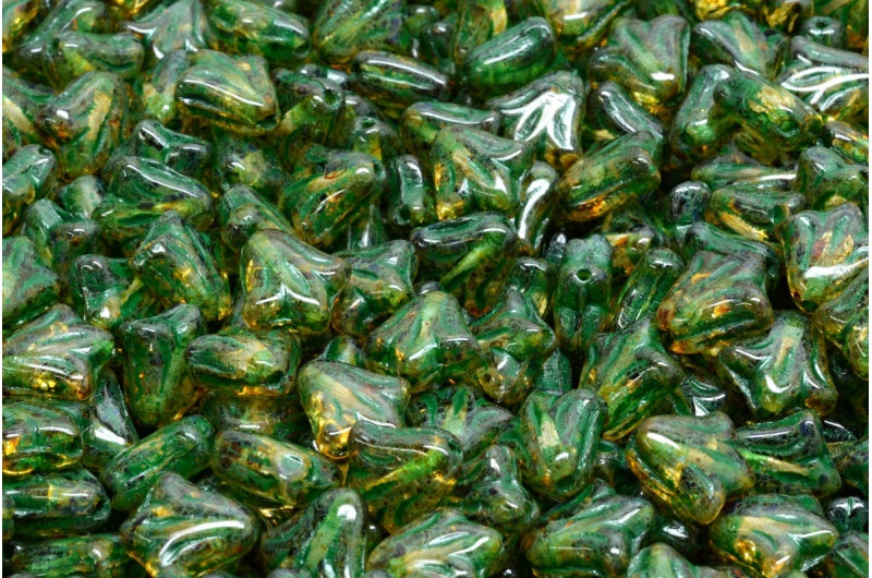 Lily Flower Beads, Crystal Travertin Green Lined (00030-86800-54315), Glass, Czech Republic