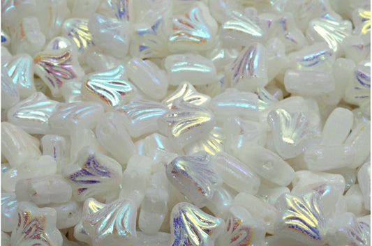 Lily Flower Beads, White Ab Full (2X Side) (02010-28703), Glass, Czech Republic