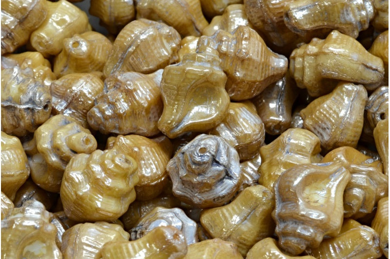 Murex Shell Beads, White Picasso (02010-43400), Glass, Czech Republic