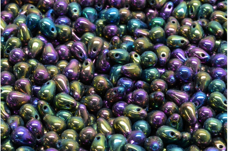 Drop Beads, Black Purple Iris (23980-21495), Glass, Czech Republic