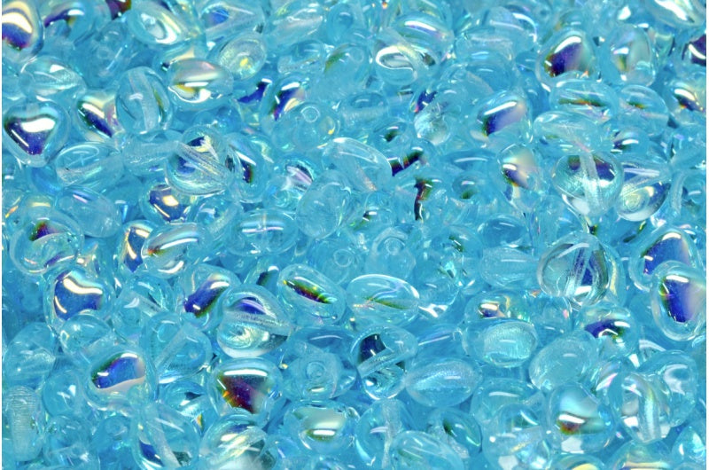 Heart Beads, Transparent Aqua Ab (60000-28701), Glass, Czech Republic