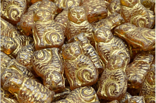 Cat beads, Topaz Gold Lined (10070-54202), Glass, Czech Republic