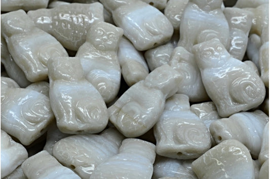 Cat beads, White Beige (R2432), Glass, Czech Republic