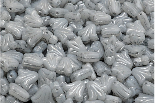 ユリの花のビーズ、ホワイトシルバーライン（02010-54301）、ガラス、チェコ共和国