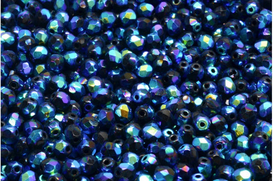 ファイアポリッシュファセットビーズラウンド、ブラック 28305 (23980-28305)、ボヘミアクリスタルガラス、チェコ共和国